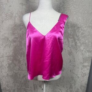 Michelle Mason Women Silk Cami Top Pink Embellished Strap Size 6 Pink Sleeveless